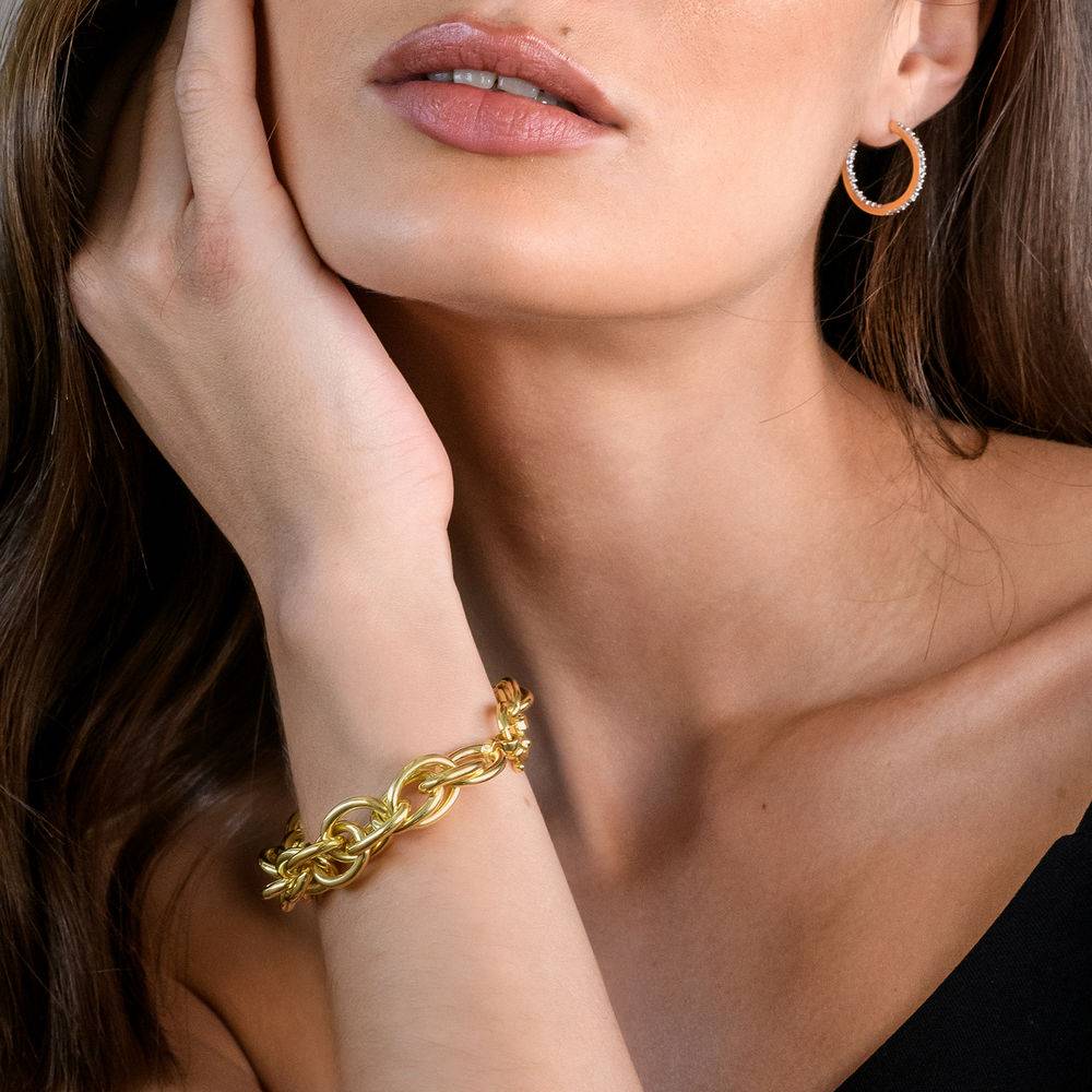 Oval Link Bracelet in Gold Plated Sterling Silver with Big Stylish Spring Ring Clasp-4 product photo