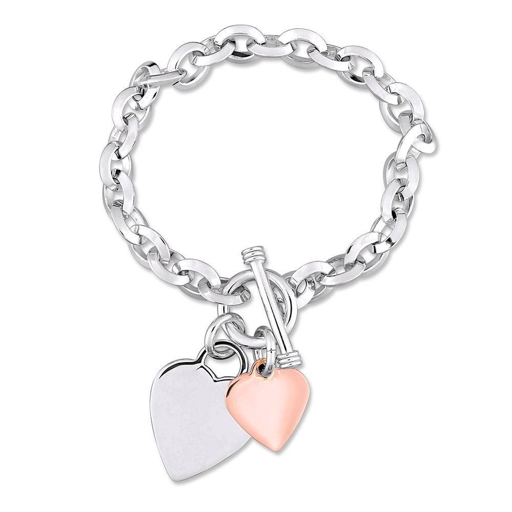 Oval Link Bracelet with Sterling Silver and Rose Gold Plated Heart Charms & Toggle Clasp-1 product photo