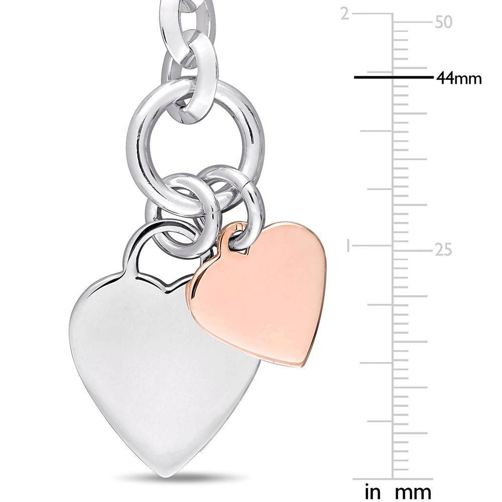 Oval Link Bracelet with Sterling Silver and Rose Gold Plated Heart Charms & Toggle Clasp-4 product photo