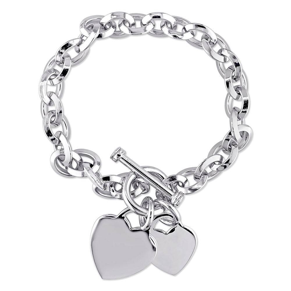 Oval Link Bracelet with Sterling Silver Heart Charms & Toggle Clasp-1 product photo