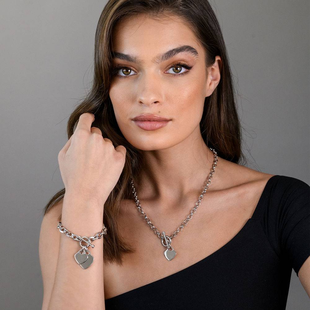 Oval Link Bracelet with Sterling Silver Heart Charms & Toggle Clasp-3 product photo
