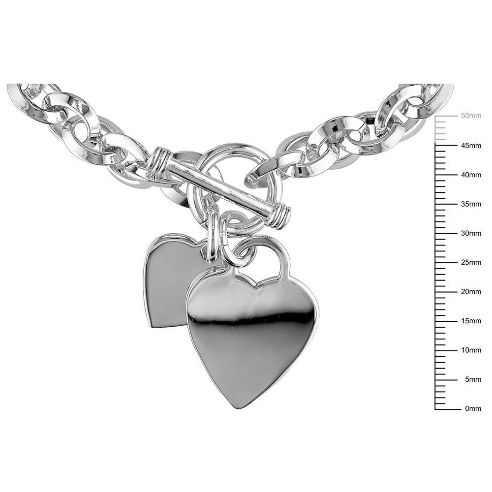 Oval Link Bracelet with Sterling Silver Heart Charms & Toggle Clasp-4 product photo