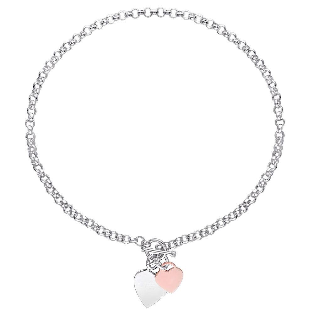 Oval Link Necklace with Sterling Silver and Rose Gold Plated Heart Charms & Toggle Clasp-2 product photo