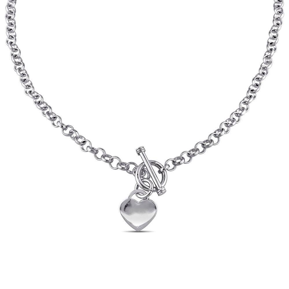 Oval Link Necklace with Sterling Silver Heart Charms & Toggle Clasp-1 product photo