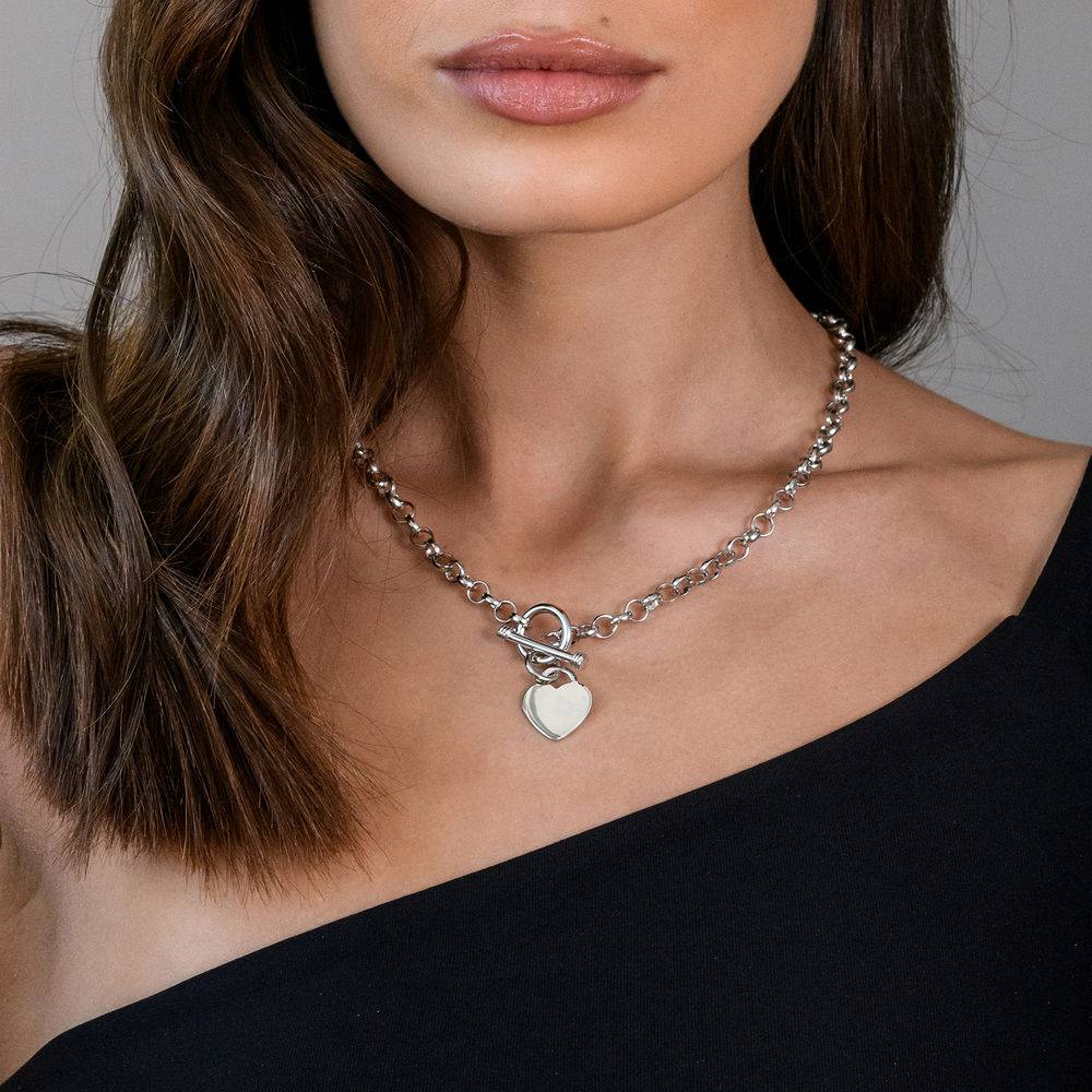 Oval Link Necklace with Sterling Silver Heart Charms & Toggle Clasp-3 product photo