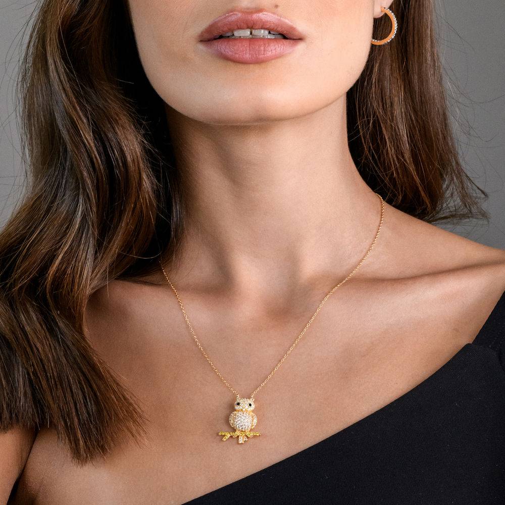 Owl Necklace with Lab-Created White and Yellow Sapphires & Black Spinel in Gold Plated Sterling Silver-1 product photo