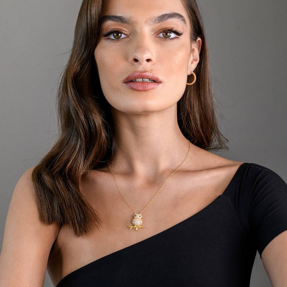 Owl Necklace with Lab-Created White and Yellow Sapphires & Black Spinel in Gold Plated Sterling Silver-4 product photo