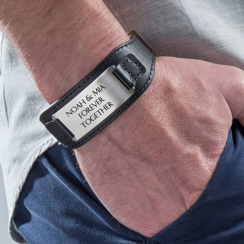 Personalized Black Leather Cuff Bracelet for Men-4 product photo