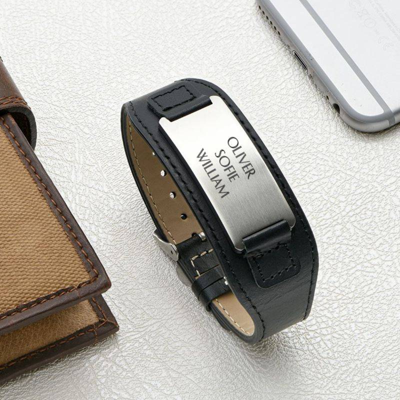Personalized Black Leather Cuff Bracelet for Men-6 product photo