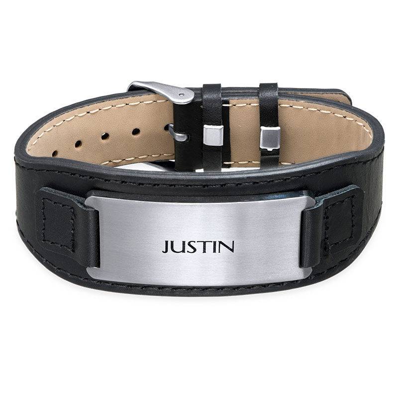 Personalized Black Leather Cuff Bracelet for Men-2 product photo
