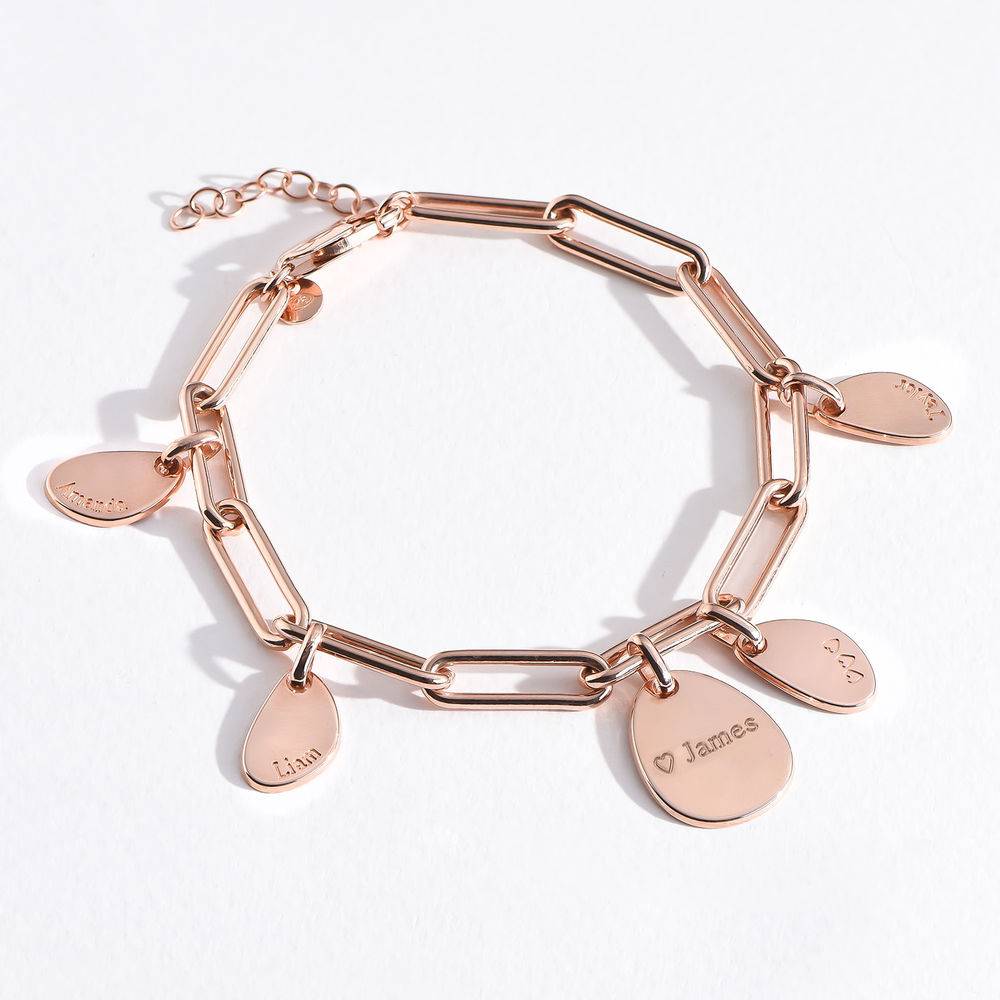 Hazel Personalized Paperclip Chain Link Bracelet  with Engraved Charms in 18K Rose Gold Plating-5 product photo
