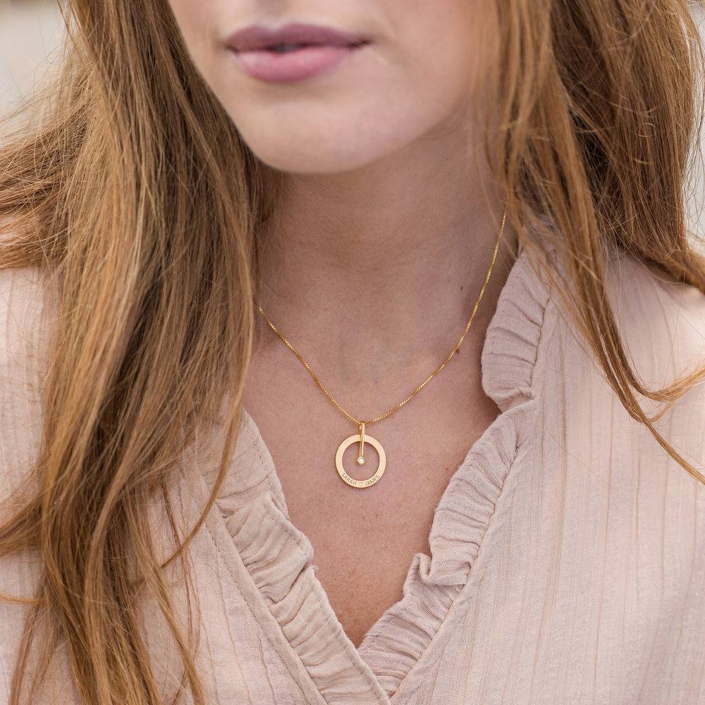 Personalized Circle Necklace with Diamond in 18K Gold Vermeil-5 product photo