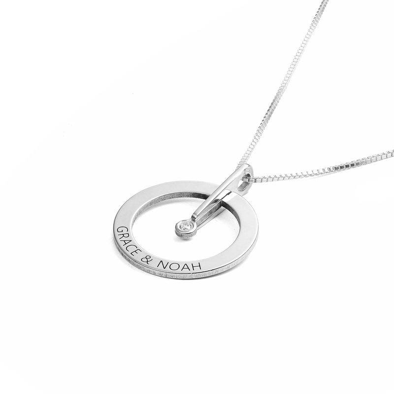 Personalized Circle Necklace with Diamond in Sterling Silver-2 product photo