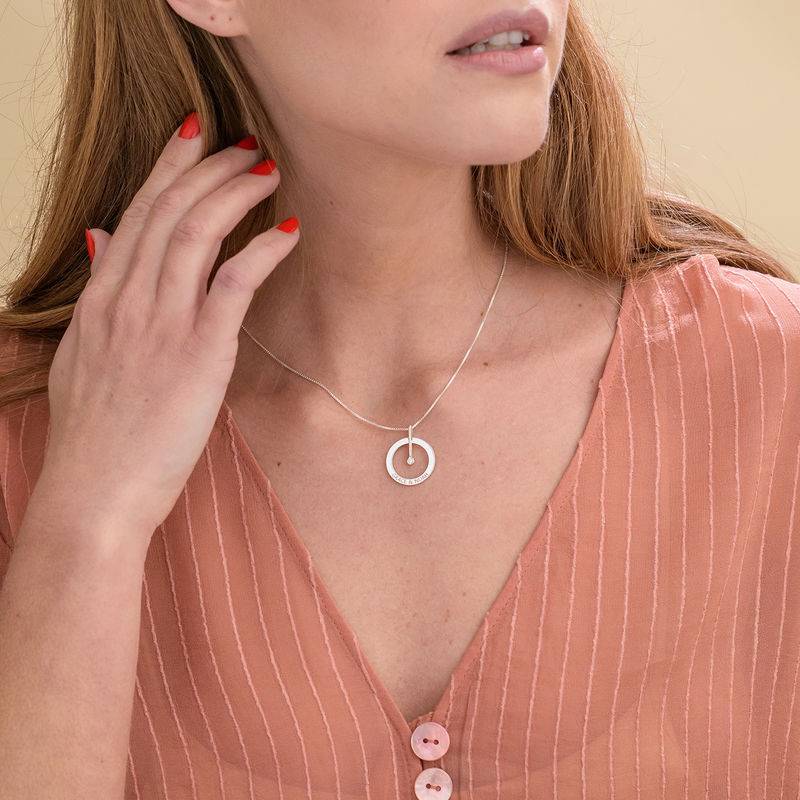 Personalized Circle Necklace with Diamond in Sterling Silver-3 product photo
