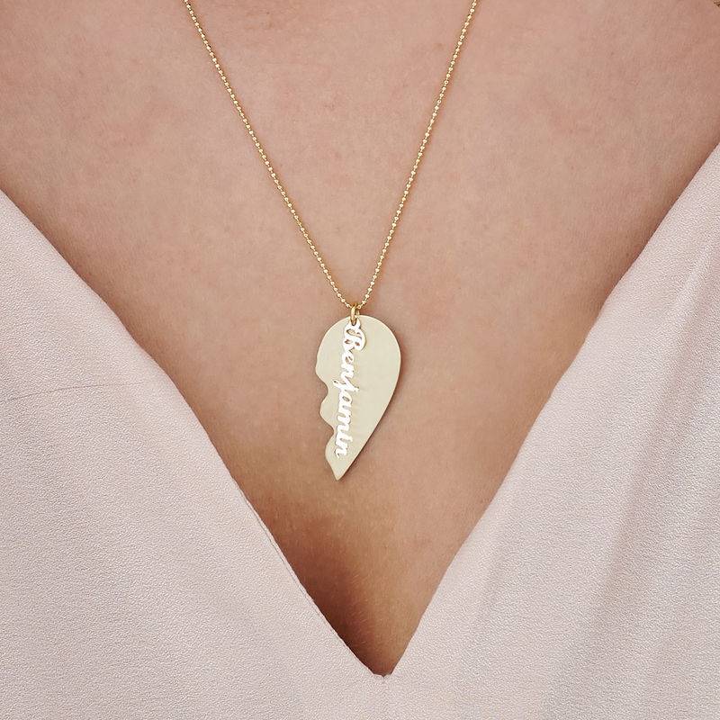 Personalized Couple Broken Heart Necklace in 10k Yellow Gold-4 product photo