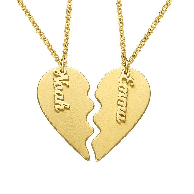 Personalized Couple Heart Necklace in 18k Matte Gold Vermeil-1 product photo