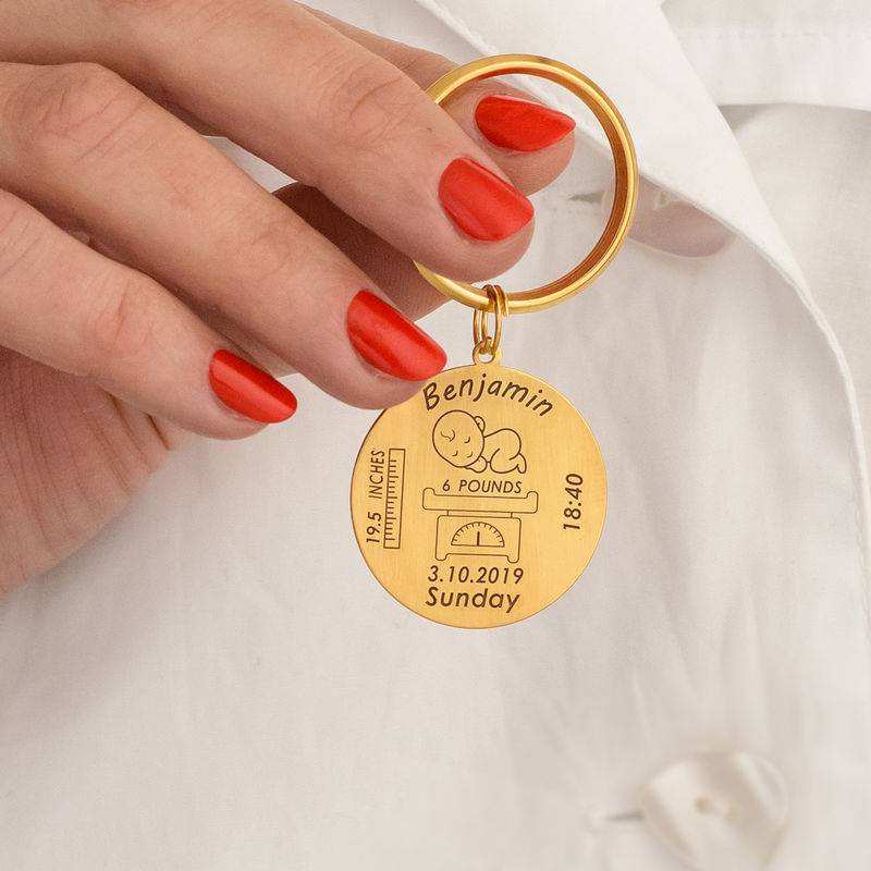 Personalized Engraved Baby Birth Keychain in 18K Gold Plating1-5 product photo