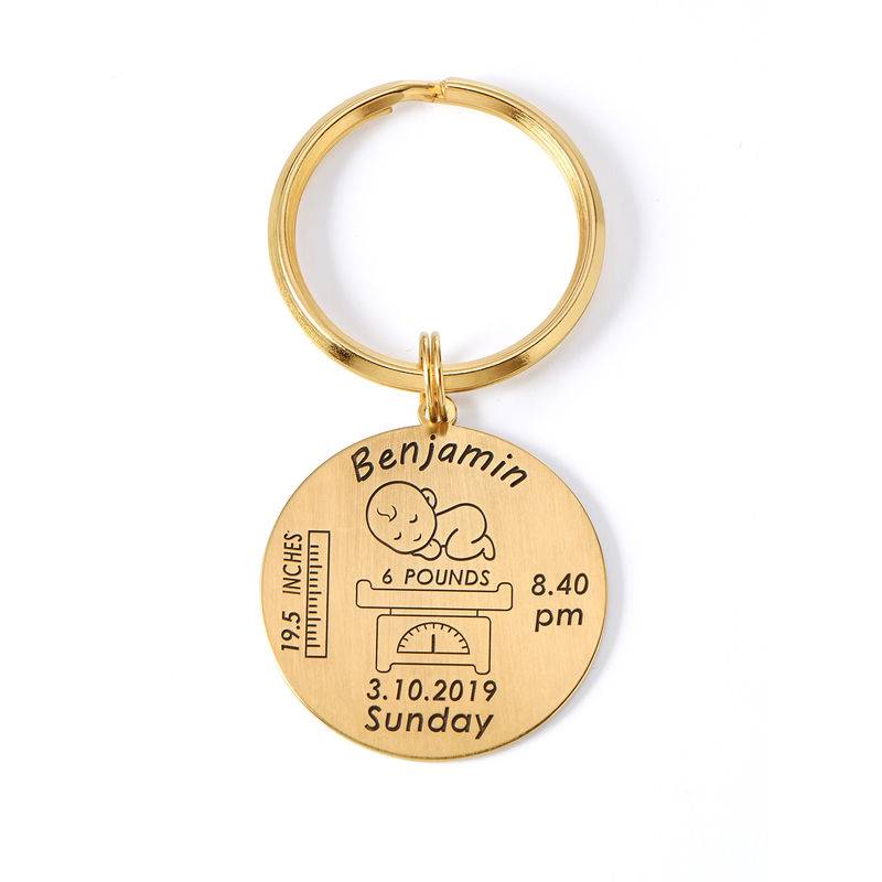 Personalized Engraved Baby Birth Keychain in 18K Gold Plating1-1 product photo