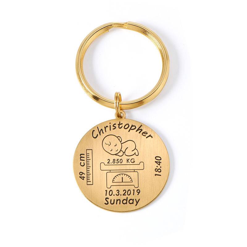 Personalized Engraved Baby Birth Keychain in 18K Gold Plating1-2 product photo