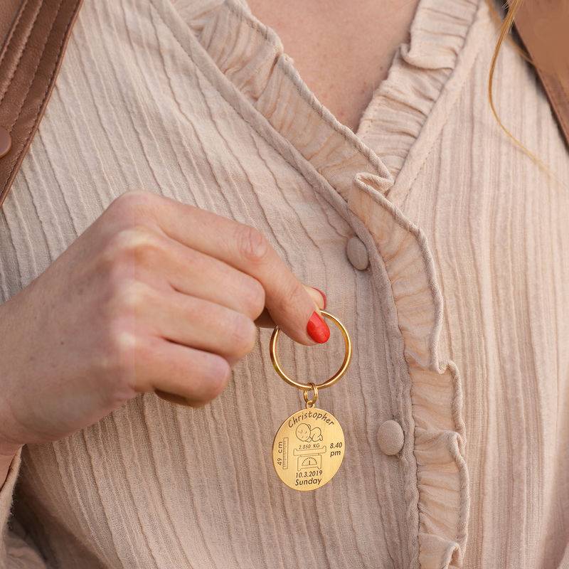 Personalized Engraved Baby Birth Keychain in 18K Gold Plating1-3 product photo