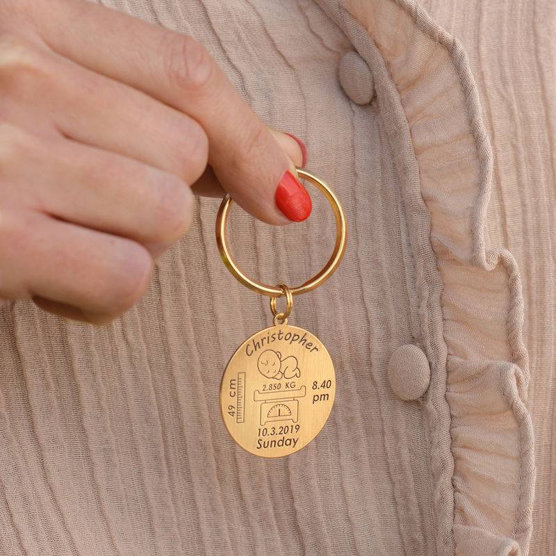Personalized Engraved Baby Birth Keychain in 18K Gold Plating1-4 product photo