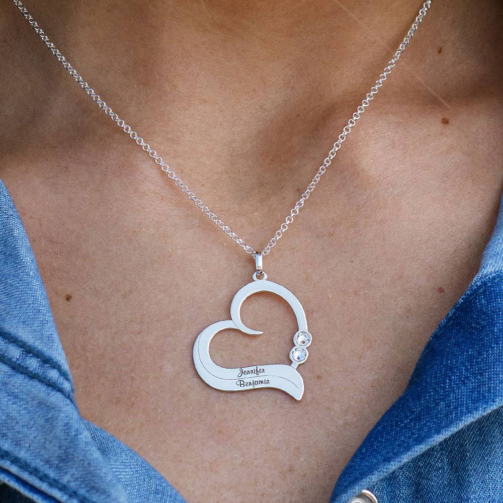 Personalized Heart Necklace in Sterling Silver with Diamond-3 product photo