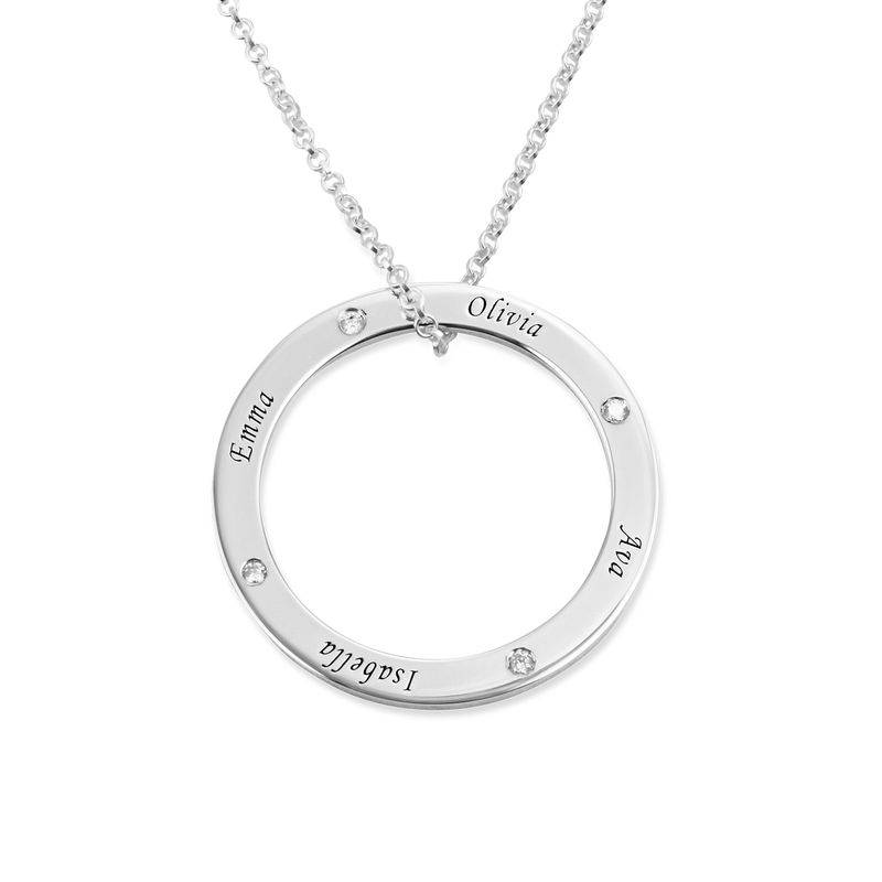 Personalized Ring Family Necklace with Diamonds in Sterling Silver-1 product photo