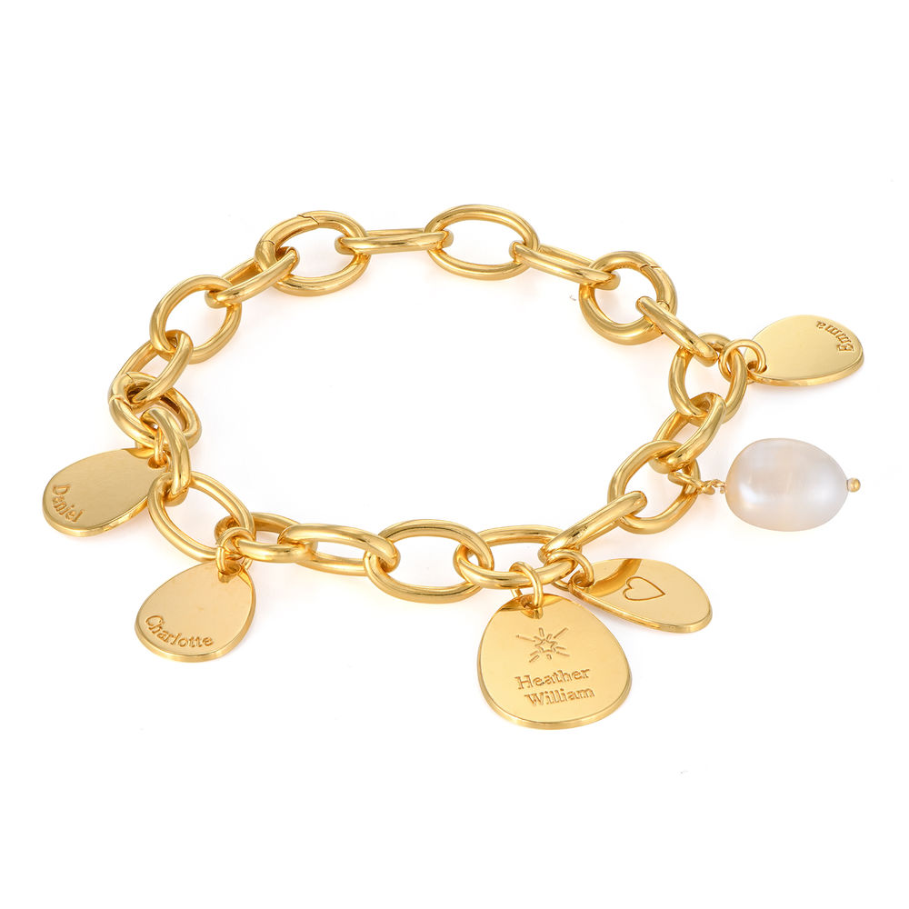 Personalized Round Chain Link Bracelet with Engraved Charms in 18K Gold Vermeil-1 product photo