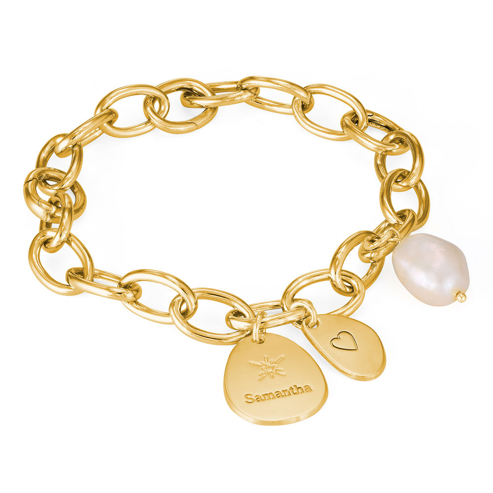 Personalized Round Chain Link Bracelet with Engraved Charms in 18K Gold Vermeil-2 product photo
