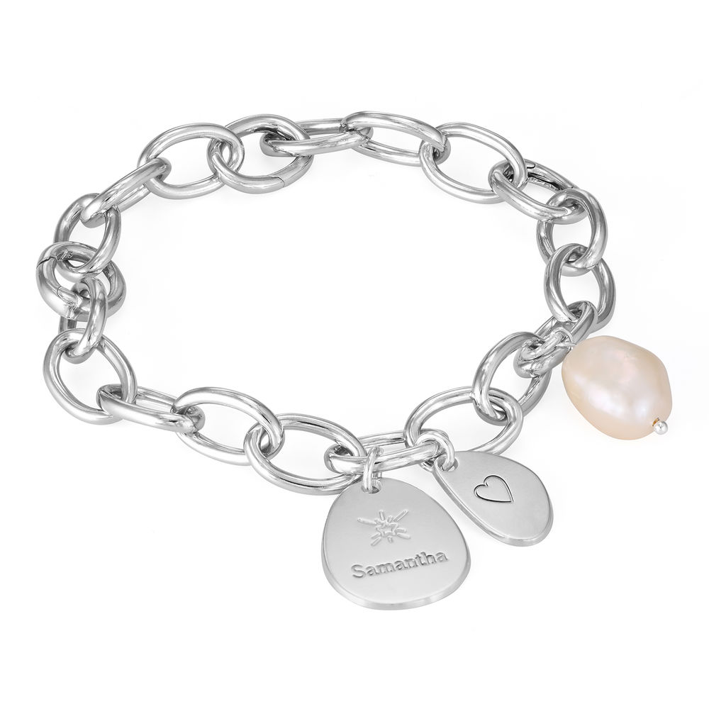 Layla Link Bracelet with Engraved Charms in Sterling Silver-2 product photo