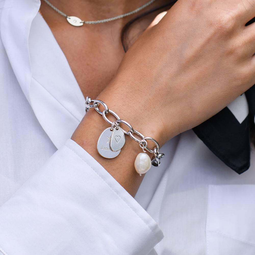 Layla Link Bracelet with Engraved Charms in Sterling Silver-3 product photo