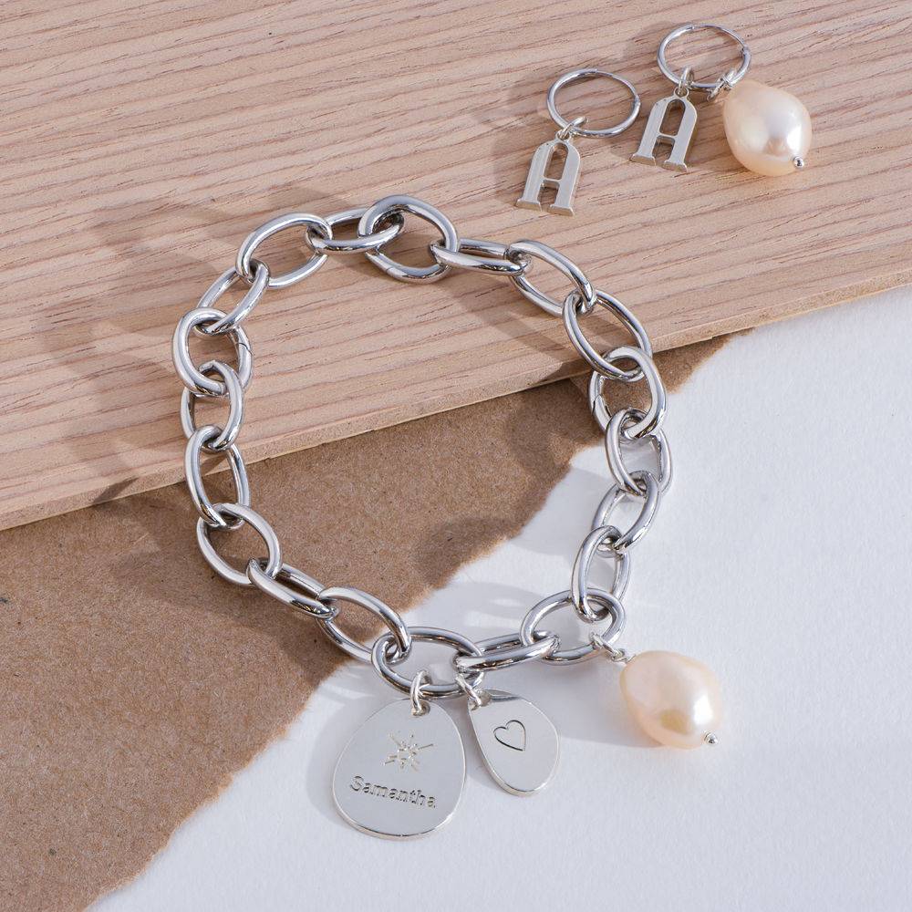Layla Link Bracelet with Engraved Charms in Sterling Silver-5 product photo