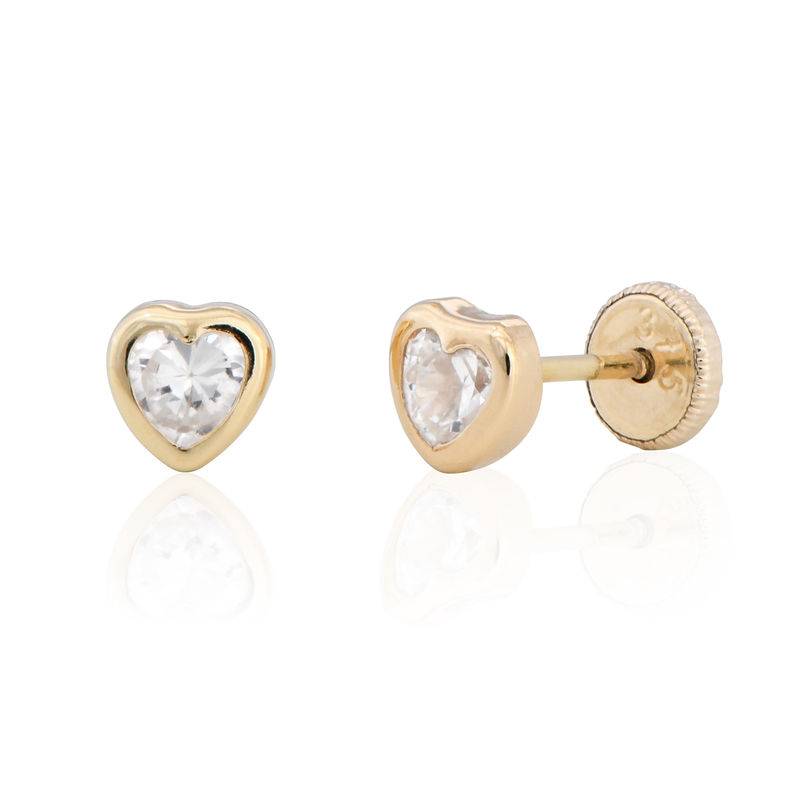 Pink Cubic Zirconia Kids Stud Earrings in 10K Yellow Gold-1 product photo