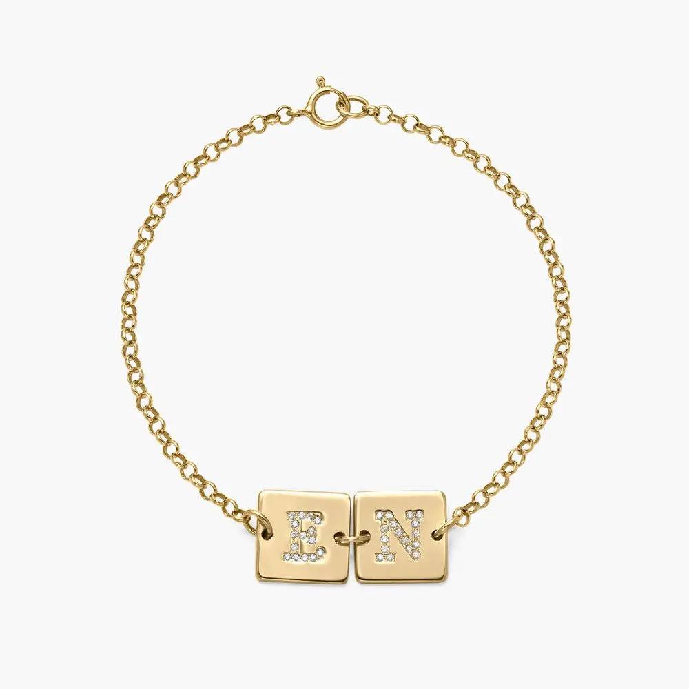 Cube Letter Bracelet with Cubic Zirconia - Gold Plated-1 product photo