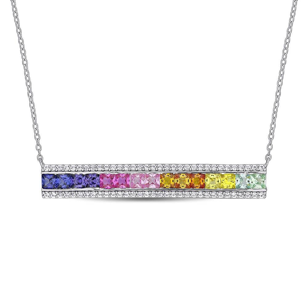 Rainbow Bar Necklace with Lab-Created Multi-Color Sapphires in Sterling Silver-1 product photo