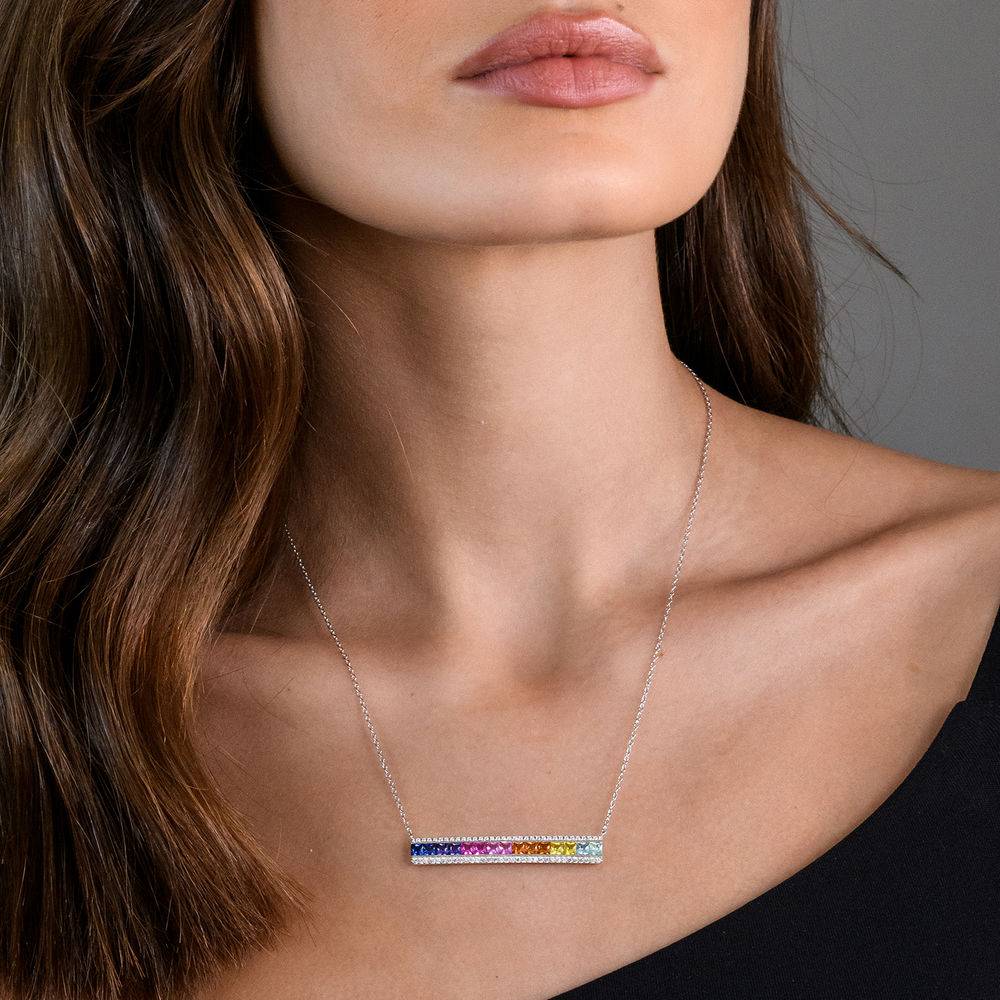 Rainbow Bar Necklace with Lab-Created Multi-Color Sapphires in Sterling Silver-3 product photo