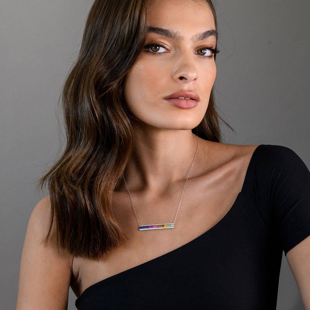 Rainbow Bar Necklace with Lab-Created Multi-Color Sapphires in Sterling Silver-4 product photo