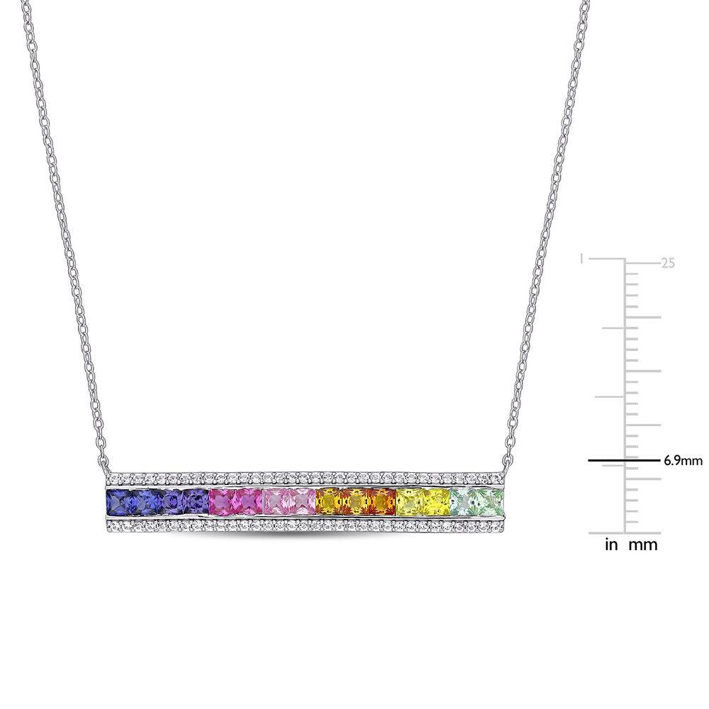 Rainbow Bar Necklace with Lab-Created Multi-Color Sapphires in Sterling Silver-5 product photo