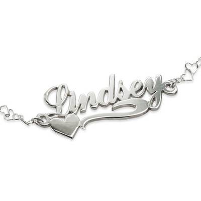 Side Heart Silver Name Bracelet / Anklet-2 product photo