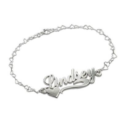Side Heart Silver Name Bracelet / Anklet-1 product photo