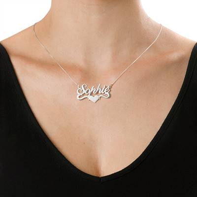Silver Middle Heart Name Necklace-2 product photo