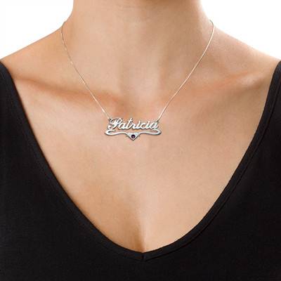 Silver Middle Heart  Swarovski Crystal  Name Necklace-2 product photo