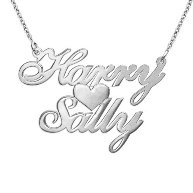 Silver Two Names & Heart Love Necklace-1 product photo