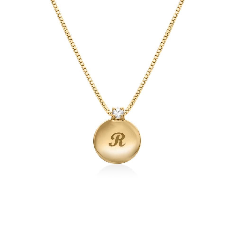 Small Circle Initial Necklace with Diamond in Gold Plating-1 product photo