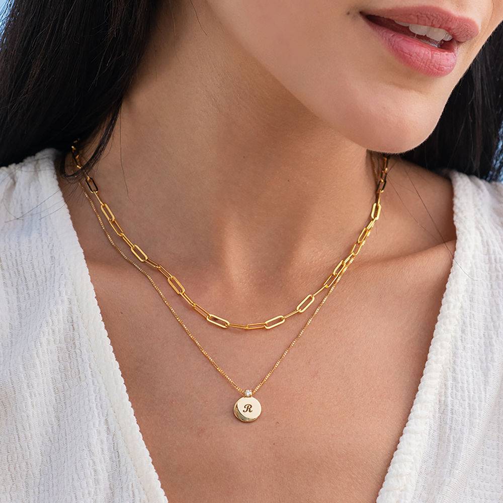Small Circle Initial Necklace with Diamond in Gold Plating-2 product photo