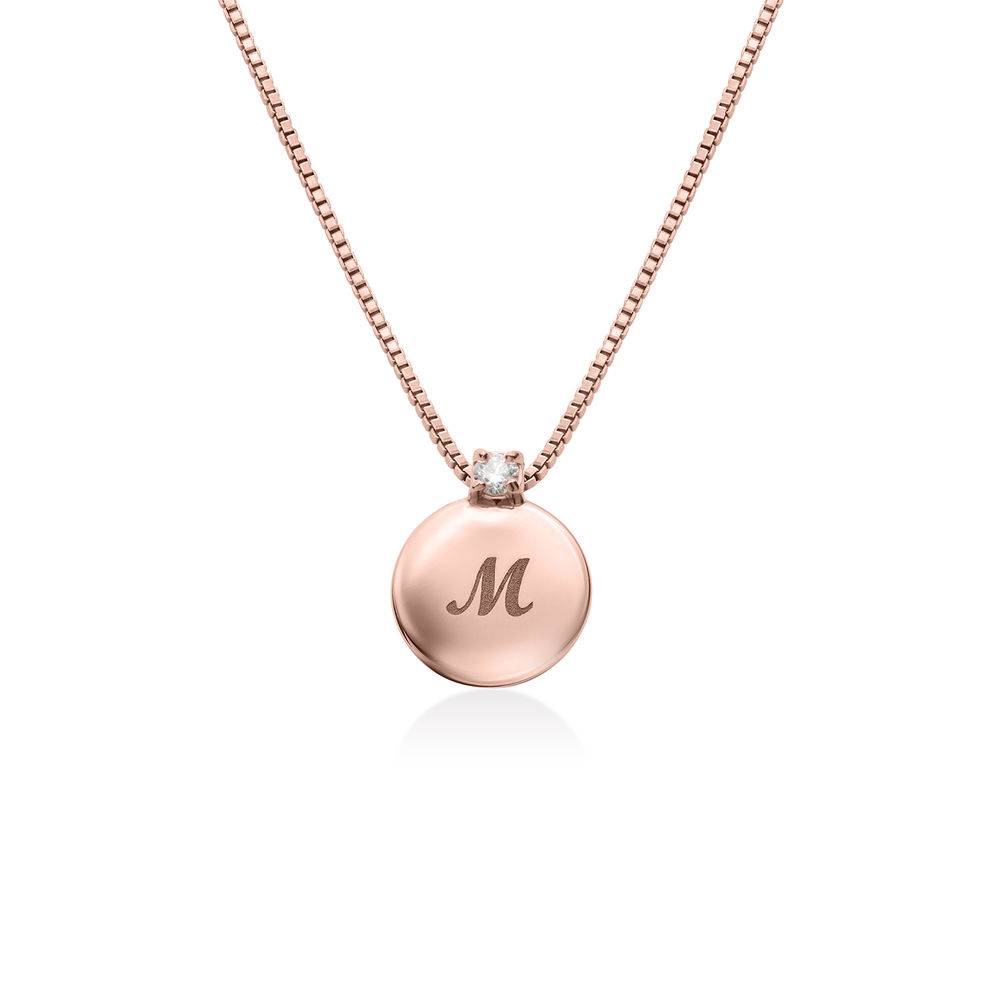 Small Circle Initial Necklace with Diamond in Rose Gold Plating-1 product photo