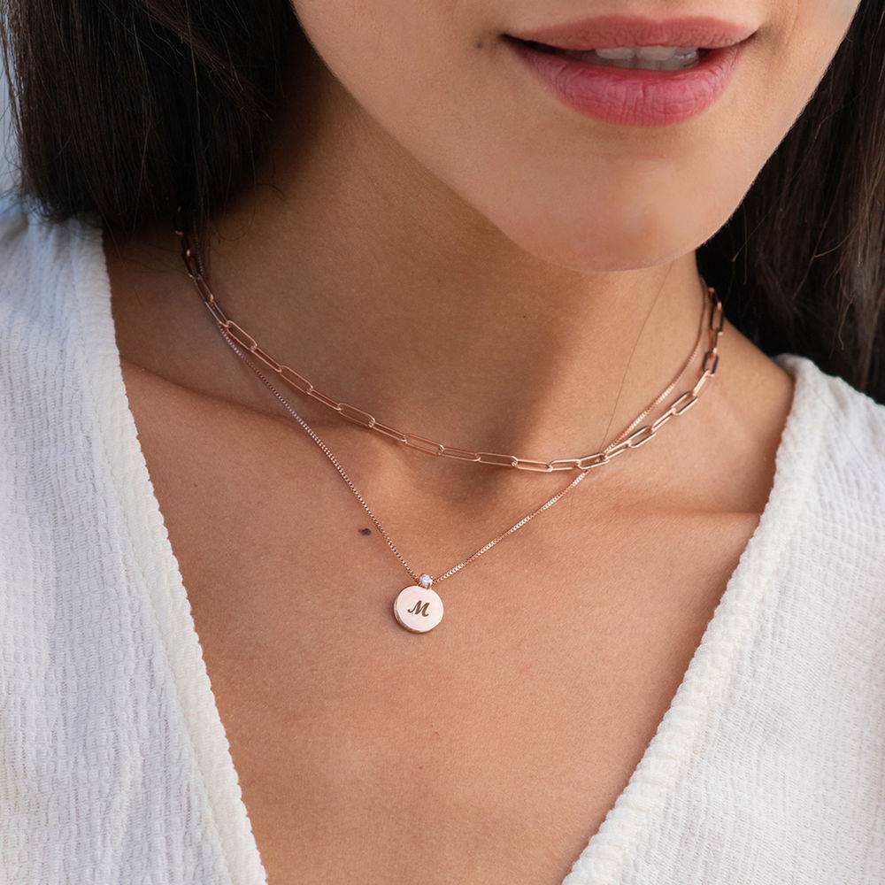 Small Circle Initial Necklace with Diamond in Rose Gold Plating-2 product photo