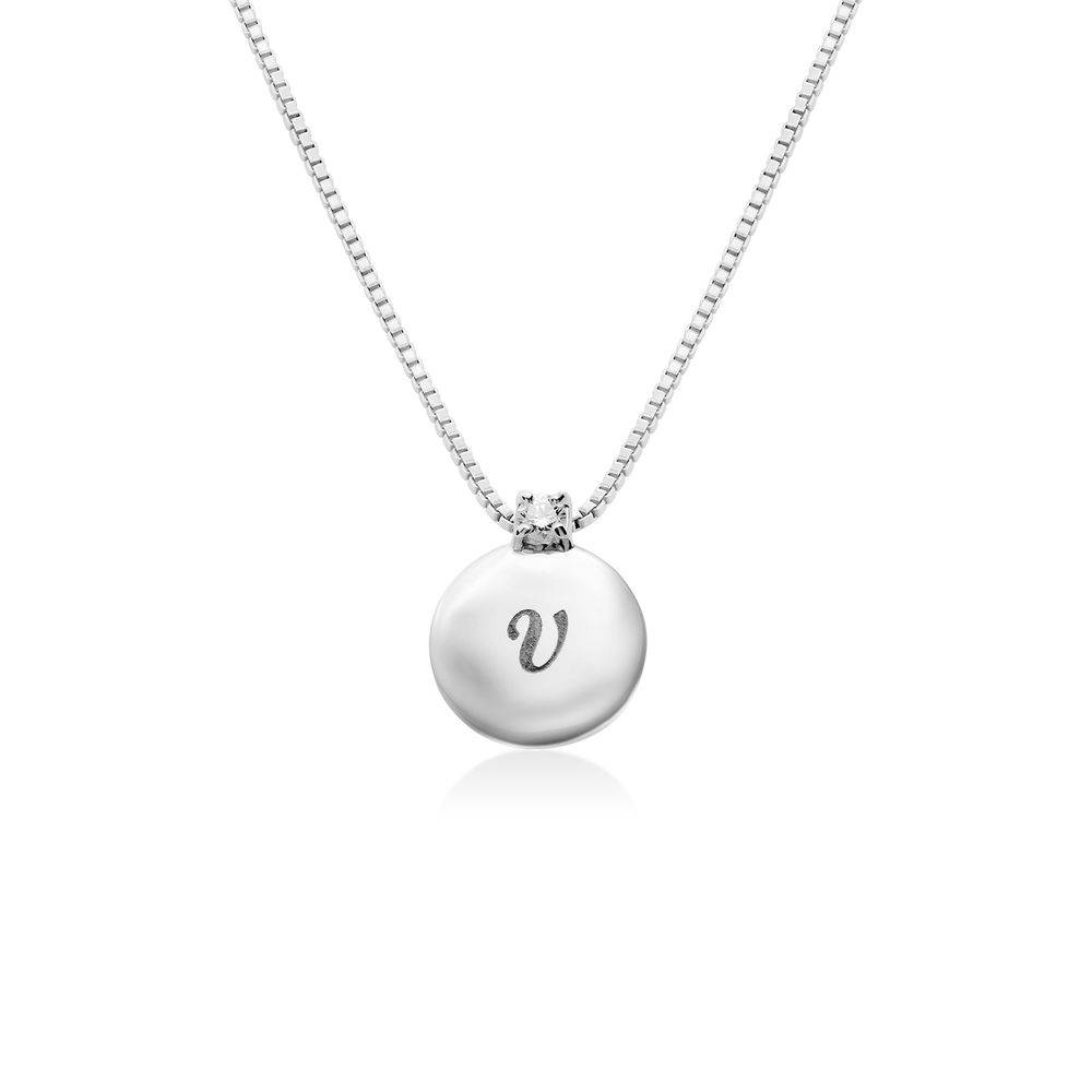 Small Circle Initial Necklace with Diamond in Sterling Silver-1 product photo