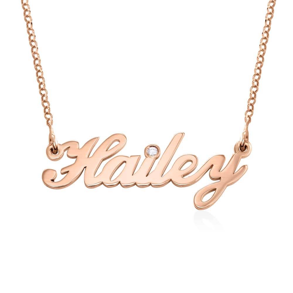Small Classic Name Necklace in Rose Gold Plated with Diamond-1 product photo