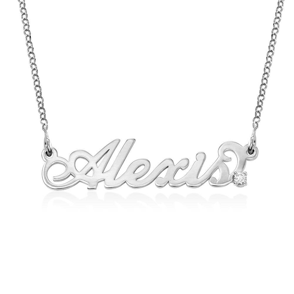 Small Sterling Silver Carrie Style Name Necklace with Diamond-1 product photo